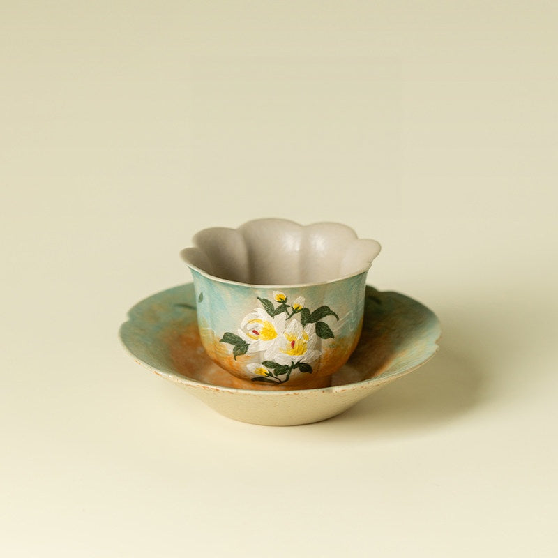 Hand-Painted Gardenia Muchu Teacup with Saucer