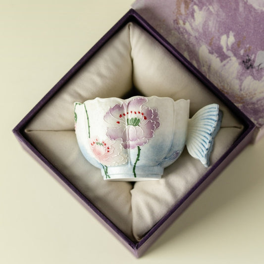 Blue Dye Butterfly Ceramic Master Tea Cup | Gift Boxing