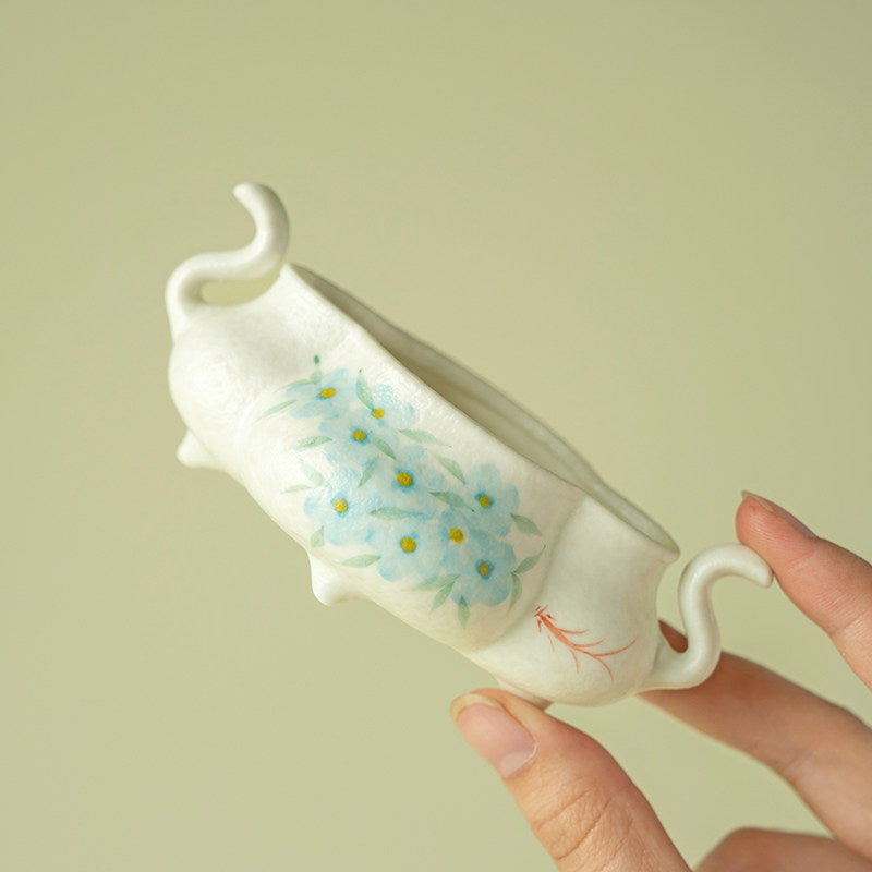 Hand-Painted Blue Star Flower Ceramic Incense Burner