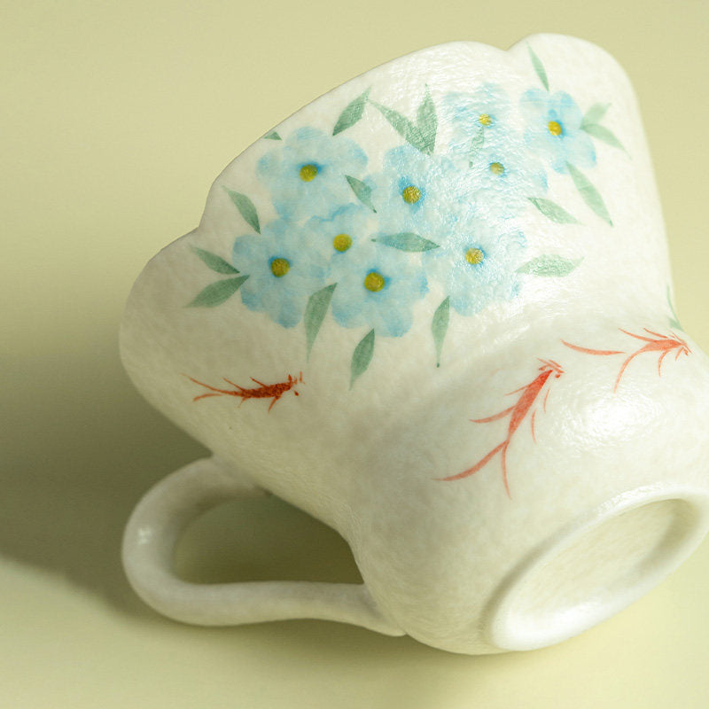 Hand-Painted Blue Star Flower Ceramic Tea Cup