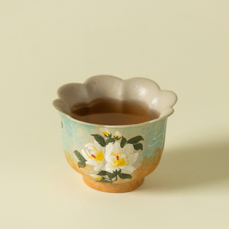 Hand-Painted Gardenia Footed Teacup