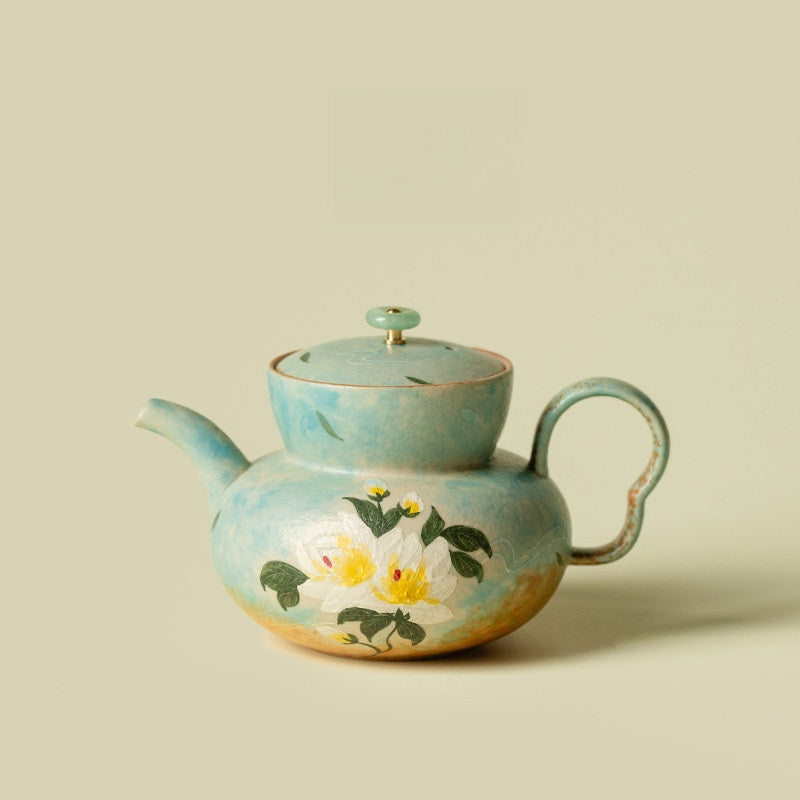 Hand-Painted Gardenia Ceramic Teapot