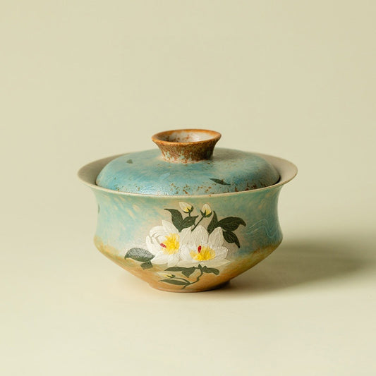 Hand-Painted Gardenia Ceramic Tea Bowl