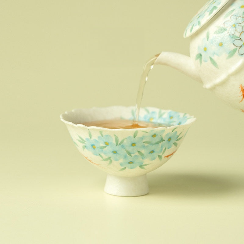 Hand-Painted Blue Star Flower Ceramic Tea Cup