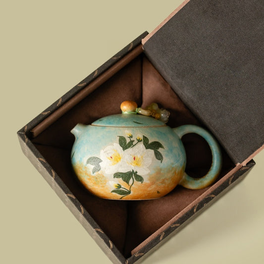 Hand-Painted Gardenia Xishi Teapot | Gift Boxing