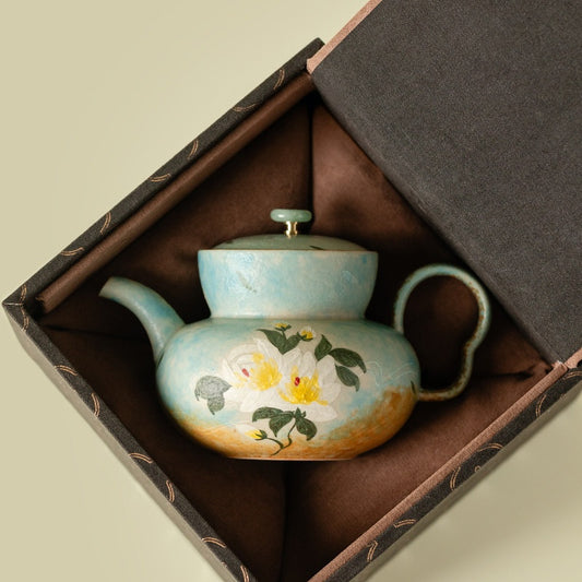 Hand-Painted Gardenia Ceramic Teapot | Gift Boxing