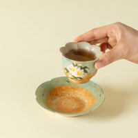 Hand-Painted Gardenia Muchu Teacup with Saucer