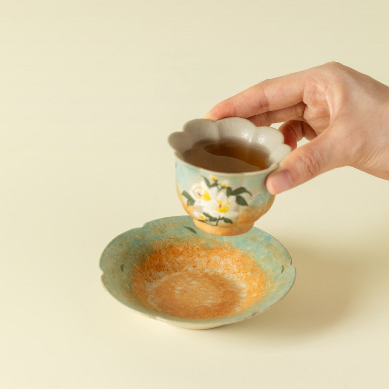 Hand-Painted Gardenia Muchu Teacup with Saucer