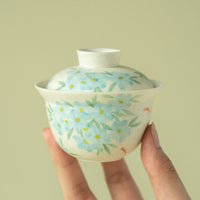 Hand-Painted Blue Star Flower Gaiwan Tea Cup