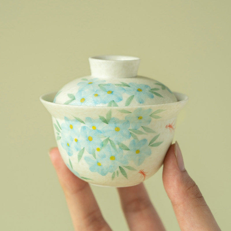 Hand-Painted Blue Star Flower Gaiwan Tea Cup