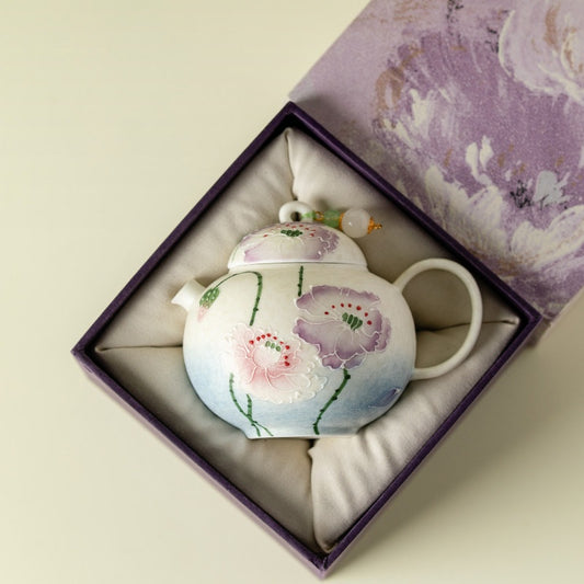 Blue Dye Lotus Flower Ceramic Teapot | Gift Boxing