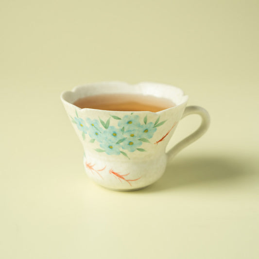 Hand-Painted Blue Star Flower Ceramic Tea Cup