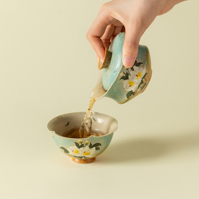 Hand-Painted Gardenia Ceramic Tea Bowl