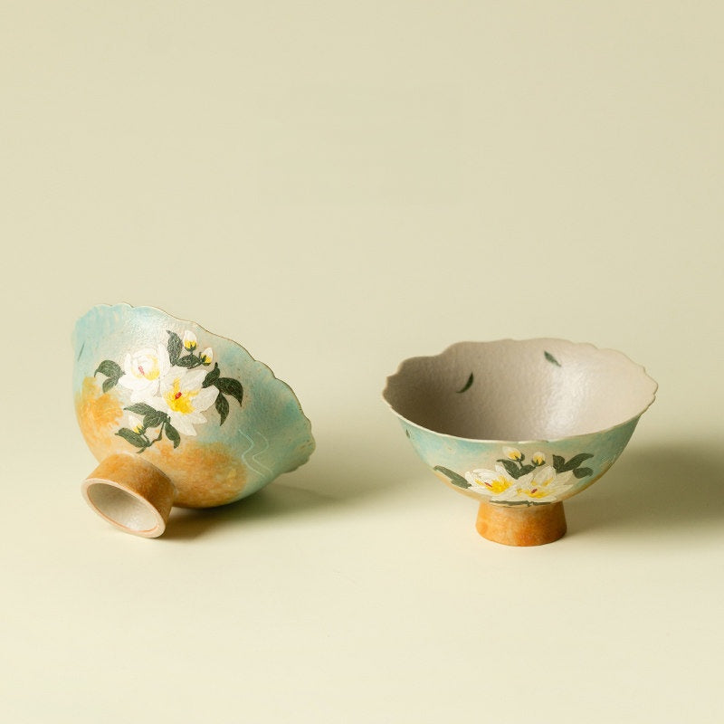 Hand-Painted Gardenia Ceramic Footed Tea Cup