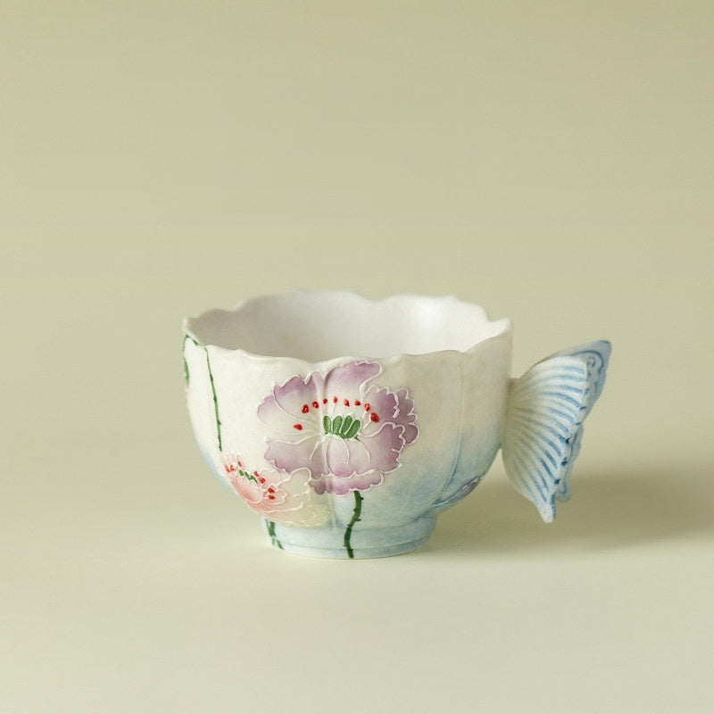 Blue Dye Butterfly Ceramic Master Tea Cup
