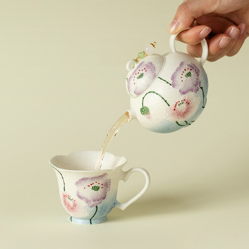 Blue Dye Lotus Flower Ceramic Teapot
