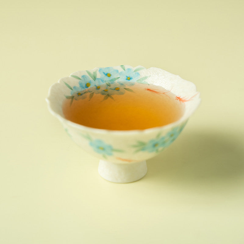 Hand-Painted Blue Star Flower Ceramic Tea Cup