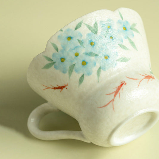 Hand-Painted Blue Star Flower Ceramic Tea Cup