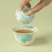 Hand-Painted Blue Star Flower Gaiwan Tea Cup