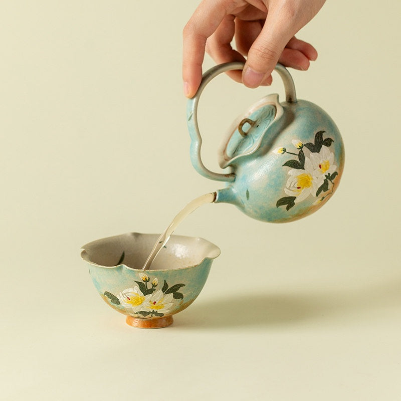 Hand-Painted Gardenia Ceramic Teacup
