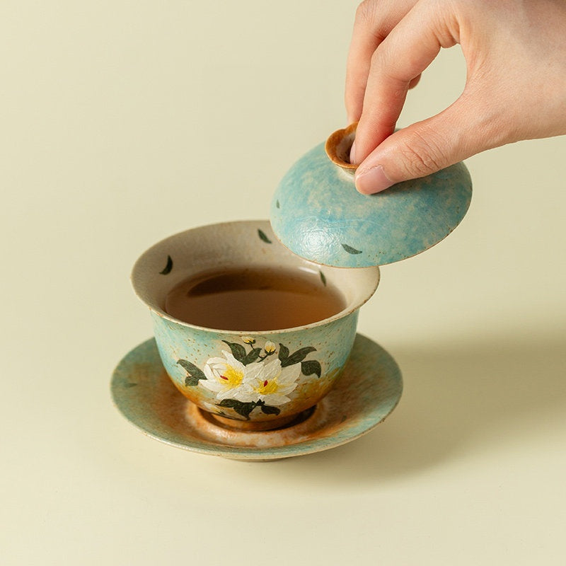Hand-Painted Gardenia Blossom Gaiwan