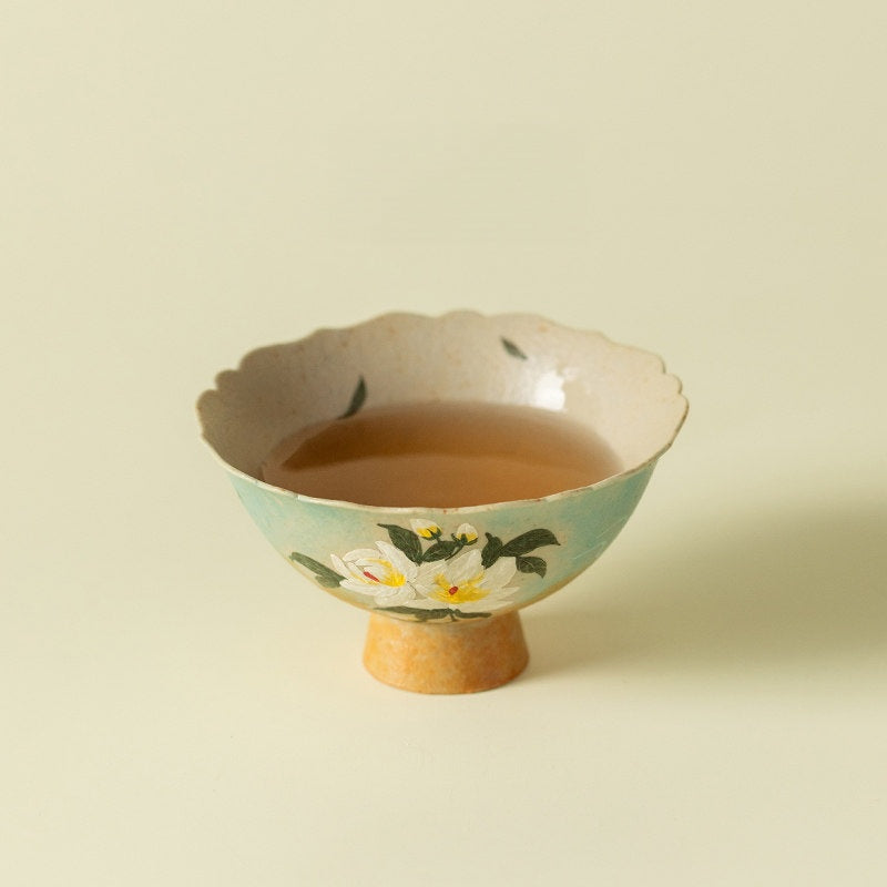 Hand-Painted Gardenia Ceramic Footed Tea Cup