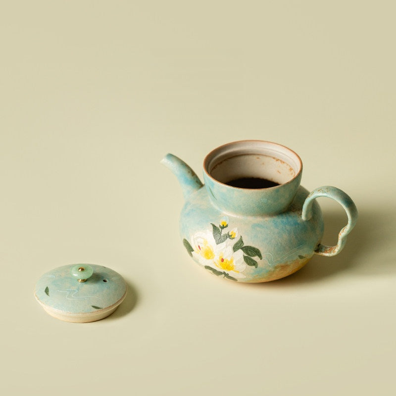 Hand-Painted Gardenia Ceramic Teapot