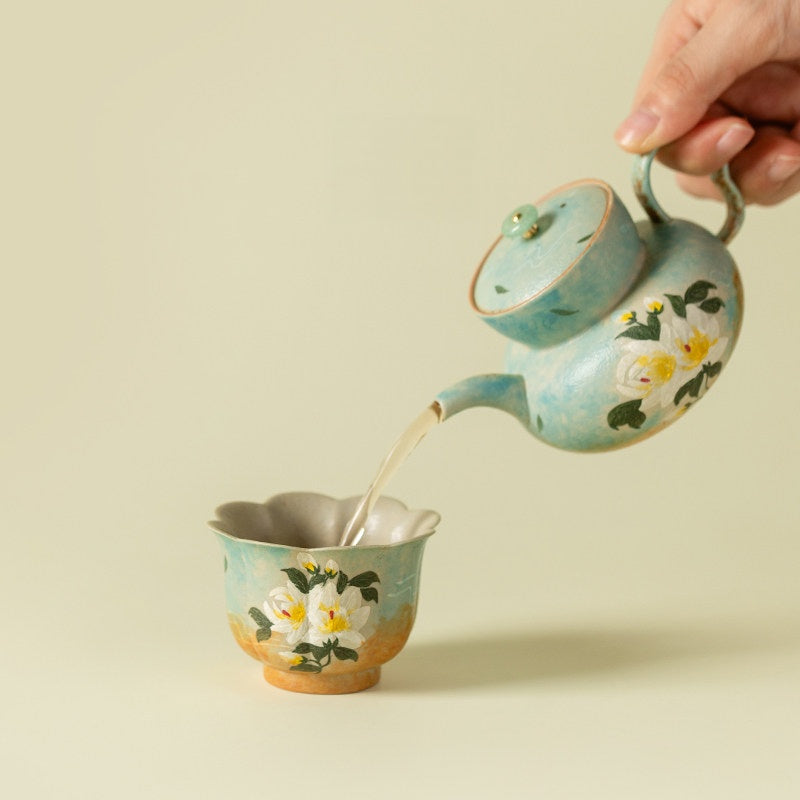 Hand-Painted Gardenia Footed Teacup