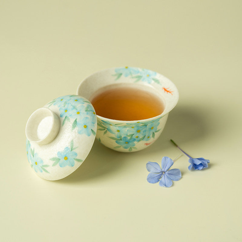 Hand-Painted Blue Star Flower Gaiwan Tea Cup