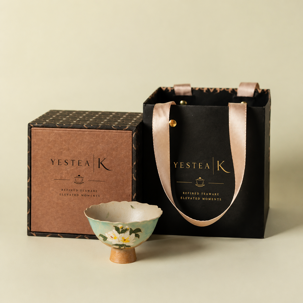 Hand-Painted Gardenia Ceramic Footed Tea Cup