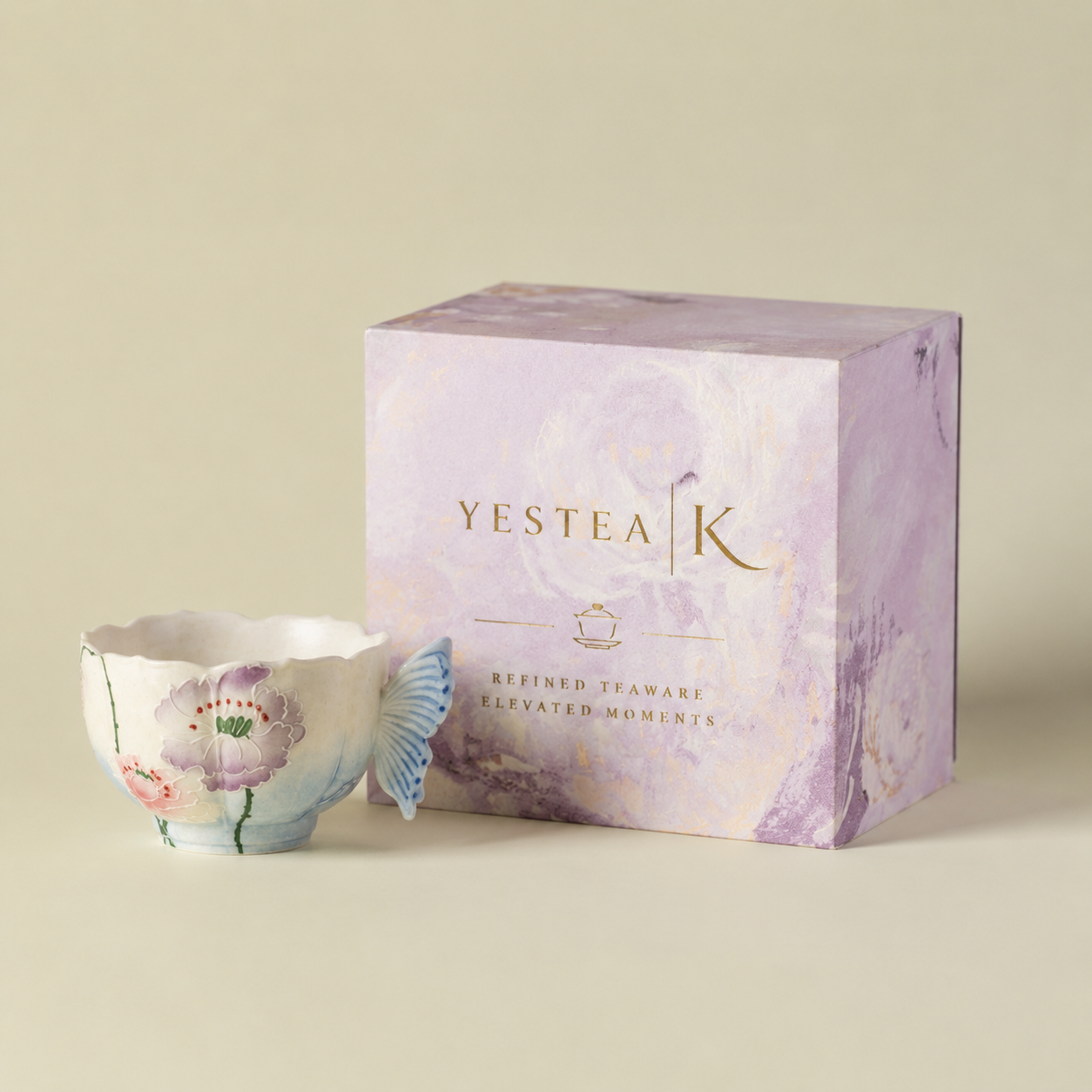 Blue Dye Butterfly Ceramic Master Tea Cup