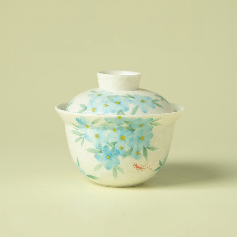 Hand-Painted Blue Star Flower Gaiwan Tea Cup